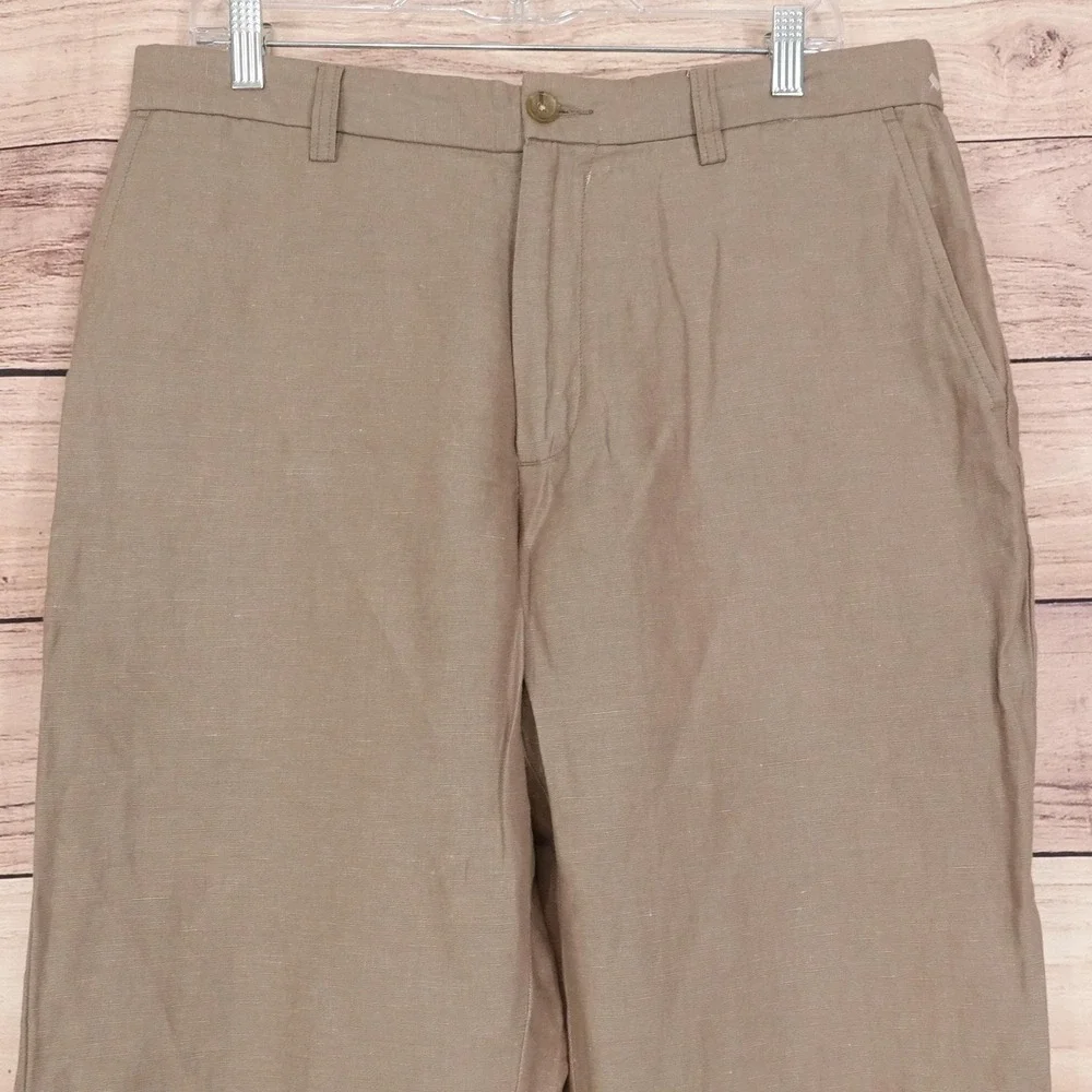 Banana Republic Gavin Chino Pants Mens 33x32 Beige Linen Blend Classic Straight
